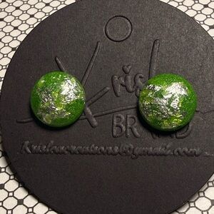 Green Foil Dome Stud Earrings